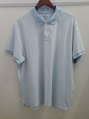 J. Crew Flex Piqué Polo Untucked Blue And White Striped XXL 2 Button Placket